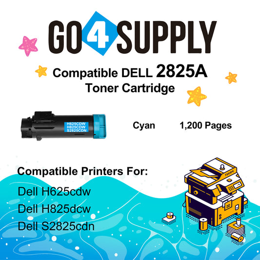 Compatible (2,500 Yield) Dell 2825 593-BBOX P3HJK Cyan Toner Cartridge Replacement for H825cdw H625cdw S2825cdn Printer