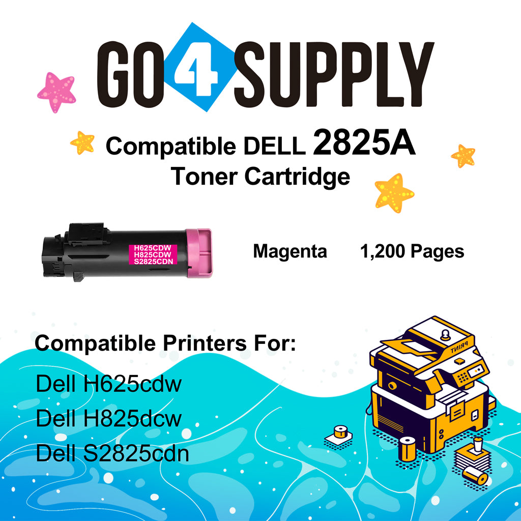 Compatible (2,500 Yield) Dell 2825 593-BBOY 5PG7P Magenta Toner Cartridge Replacement for H625cdw H825cdw S2825cdn H625 Printer