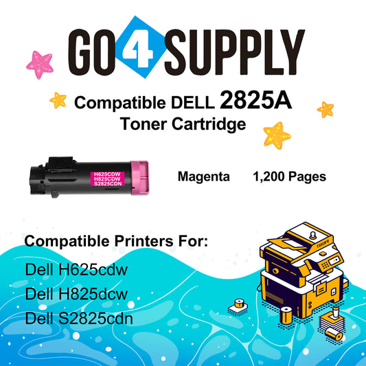 Compatible (2,500 Yield) Dell 2825 593-BBOY 5PG7P Magenta Toner Cartridge Replacement for H625cdw H825cdw S2825cdn H625 Printer