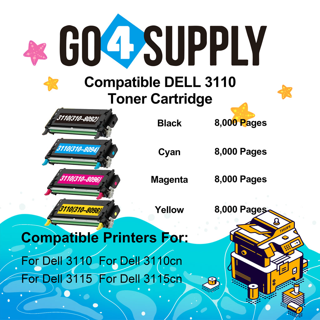 Compatible Dell 3110 Toner Cartridge Replacement for 310-8092, 310-8094, 310-8096, 310-8098 Used for Dell 3110cn, 3115cn, 3110, 3115 Print