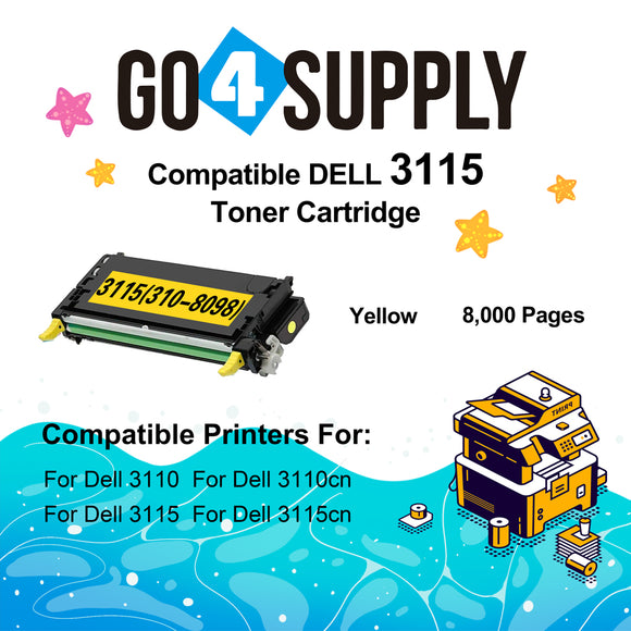 Compatible Yellow Dell 3115 Toner Cartridge Replacement for 310-8094 Used for Dell 3110cn, 3115cn, 3110, 3115 Printers