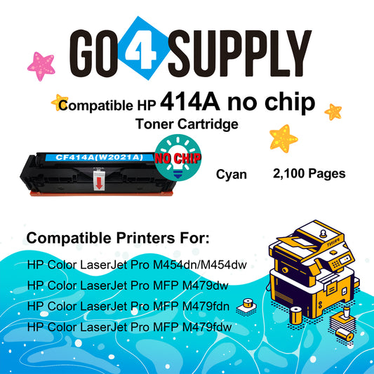 Compatible HP Cyan W2021A CF414A (NO CHIP) Toner Cartridge Used for Color LaserJet Pro M454dn/M454dw; MFP M479dw/M479fdn/M479fdw/M454nw; Enterprise M455dn/ MFP M480f/ MFP M480f; Color LaserJet Managed E45028