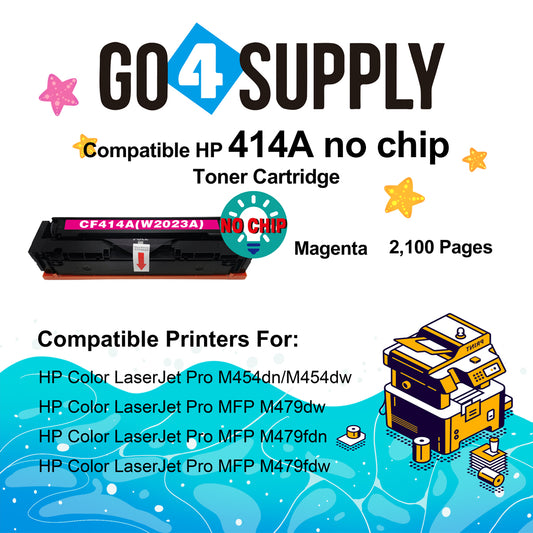 Compatible HP Magenta W2023A CF414A (NO CHIP) Toner Cartridge Used for Color LaserJet Pro M454dn/M454dw; MFP M479dw/M479fdn/M479fdw/M454nw; Enterprise M455dn/ MFP M480f/ MFP M480f; Color LaserJet Managed E45028
