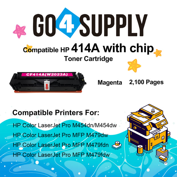 Compatible HP Magenta W2023A CF414A (WITH CHIP) Toner Cartridge Used for Color LaserJet Pro M454dn/M454dw; MFP M479dw/M479fdn/M479fdw/M454nw; Enterprise M455dn/ MFP M480f/ MFP M480f; Color LaserJet Managed E45028