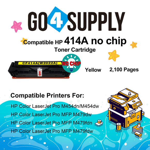 Compatible HP Yellow W2022A CF414A (NO CHIP) Toner Cartridge Used for Color LaserJet Pro M454dn/M454dw; MFP M479dw/M479fdn/M479fdw/M454nw; Enterprise M455dn/ MFP M480f/ MFP M480f; Color LaserJet Managed E45028