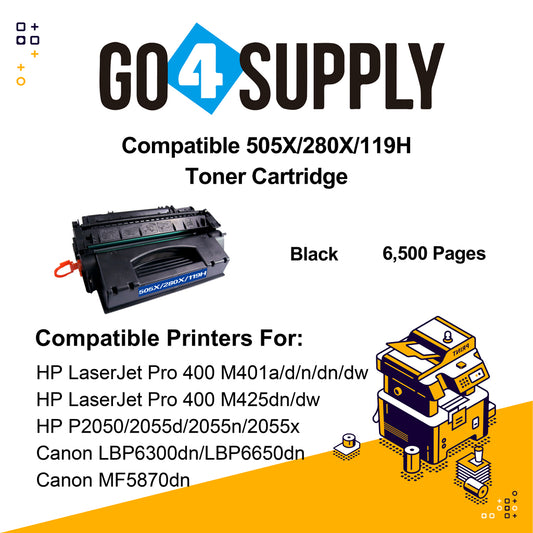 Compatible CE505X CF280X CRG-119H Universal Toner Cartridge Replacement for HP with Canon LBP6300dn/LBP6650dn/MF5870dnn Printers
