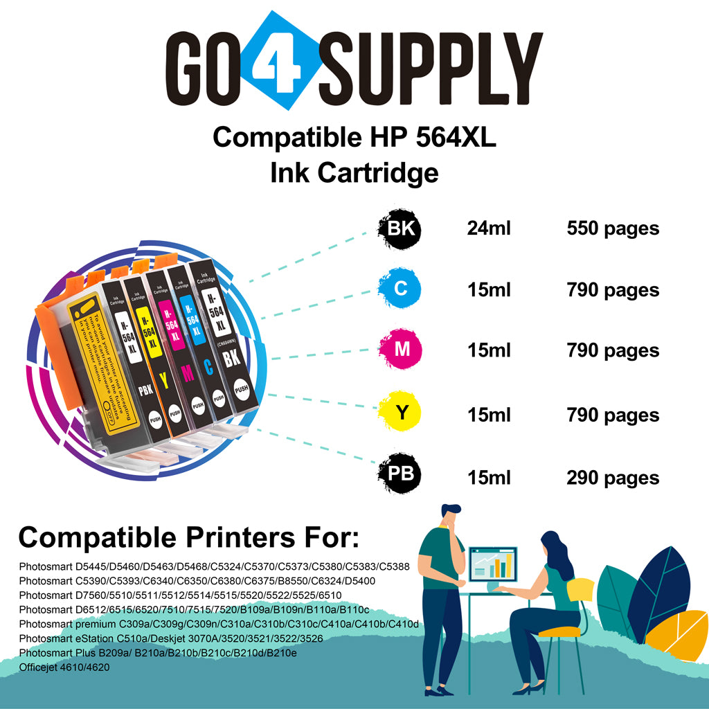 Compatible Set Combo HP 564xl Ink Cartridge Used for Photosmart D5445/D5460/D5463/D5468/C5324/C5370/C5373/C5380/C5383/C5388/C5390/C5393/C6340/C6350/C6380/C6375/7520/D7560/B8550/C6324/D5400/D7560/B110c Printer