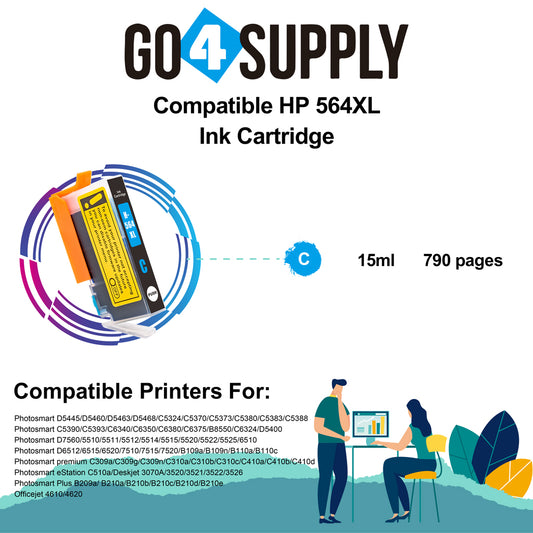 Compatible Cyan HP 564xl Ink Cartridge Used for Photosmart 5510/5511/5512/5514/5515/5520/5522/5525/6510/6512/6515/6520/7510/7515/7520/B109a/B109n/B110a/B110c Printer