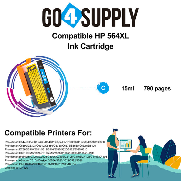 Compatible Cyan HP 564xl Ink Cartridge Used for Photosmart premium C309a/C309g/C309n/C310a/C310b/C310c/C410a/C410b/C410d; Photosmart eStation C510a/Deskjet 3070A/3520/3521/3522/3526 Printer