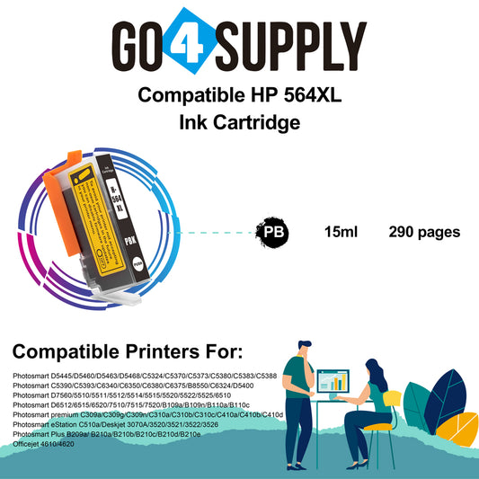 Compatible Photo Black HP 564xl Ink Cartridge Used for Photosmart D5445/D5460/D5463/D5468/C5324/C5370/C5373/C5380/C5383/C5388/C5390/C5393/C6340/C6350/C6380/C6375/7520/D7560/B8550/C6324/D5400/D7560/B110c Printer