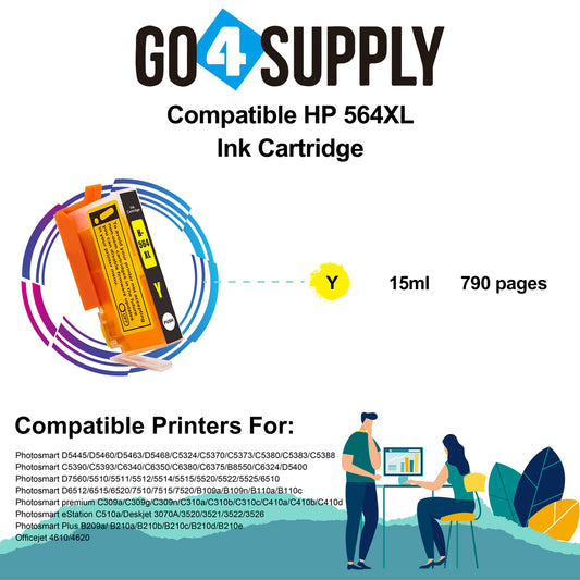 Compatible Yellow HP 564xl Ink Cartridge Used for Photosmart 5510/5511/5512/5514/5515/5520/5522/5525/6510/6512/6515/6520/7510/7515/7520/B109a/B109n/B110a/B110c Printer