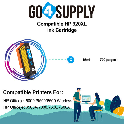 Compatible Cyan HP 920xl Ink Cartridge Used for HP Officejet 6000 /6500 /6500 Wireless/6500A /7000/7500/7500A Printers