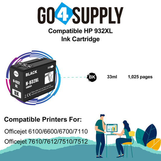 Compatible BLACK HP 932XL 933XL Ink Cartridge Used for OfficeJet 6100/6600/6700/7110/7610/7612/7510/7512