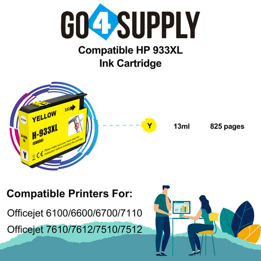 Compatible YELLOW HP 933XL 932XL Ink Cartridge Used for OfficeJet 6100/6600/6700/7110/7610/7612/7510/7512