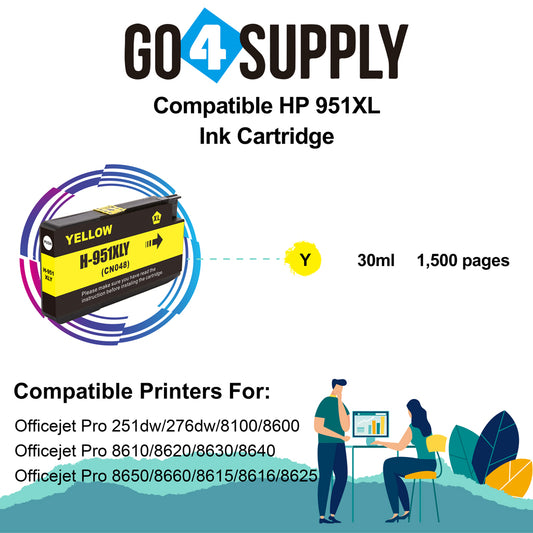 Compatible Yellow HP 951xl Ink Cartridge Used for HP Officejet Pro 251dw/276dw/8100/8600/8610/8620/8630/8640/8650/8660/8615/8616/8625 Printer