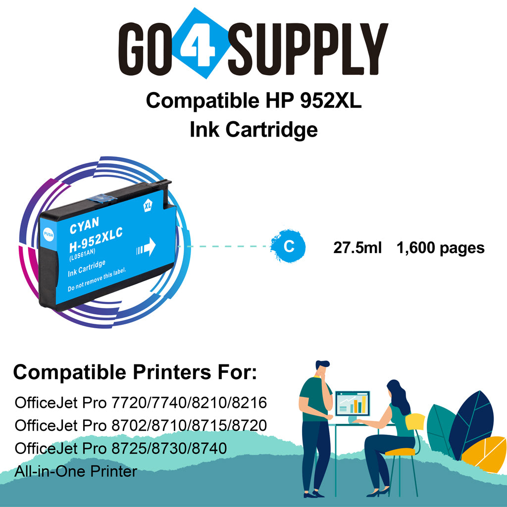 Compatible Cyan HP 952xl Ink Cartridge Used for HP OfficeJet Pro 7720/7740/8210/8216/8702/8710/8715/8720/8725/8730/8740 All-in-One Printer