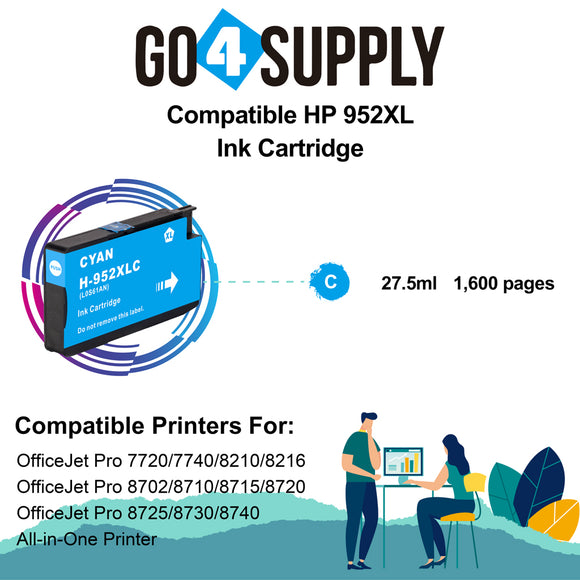 Compatible Cyan HP 952xl Ink Cartridge Used for HP OfficeJet Pro 7720/7740/8210/8216/8702/8710/8715/8720/8725/8730/8740 All-in-One Printer