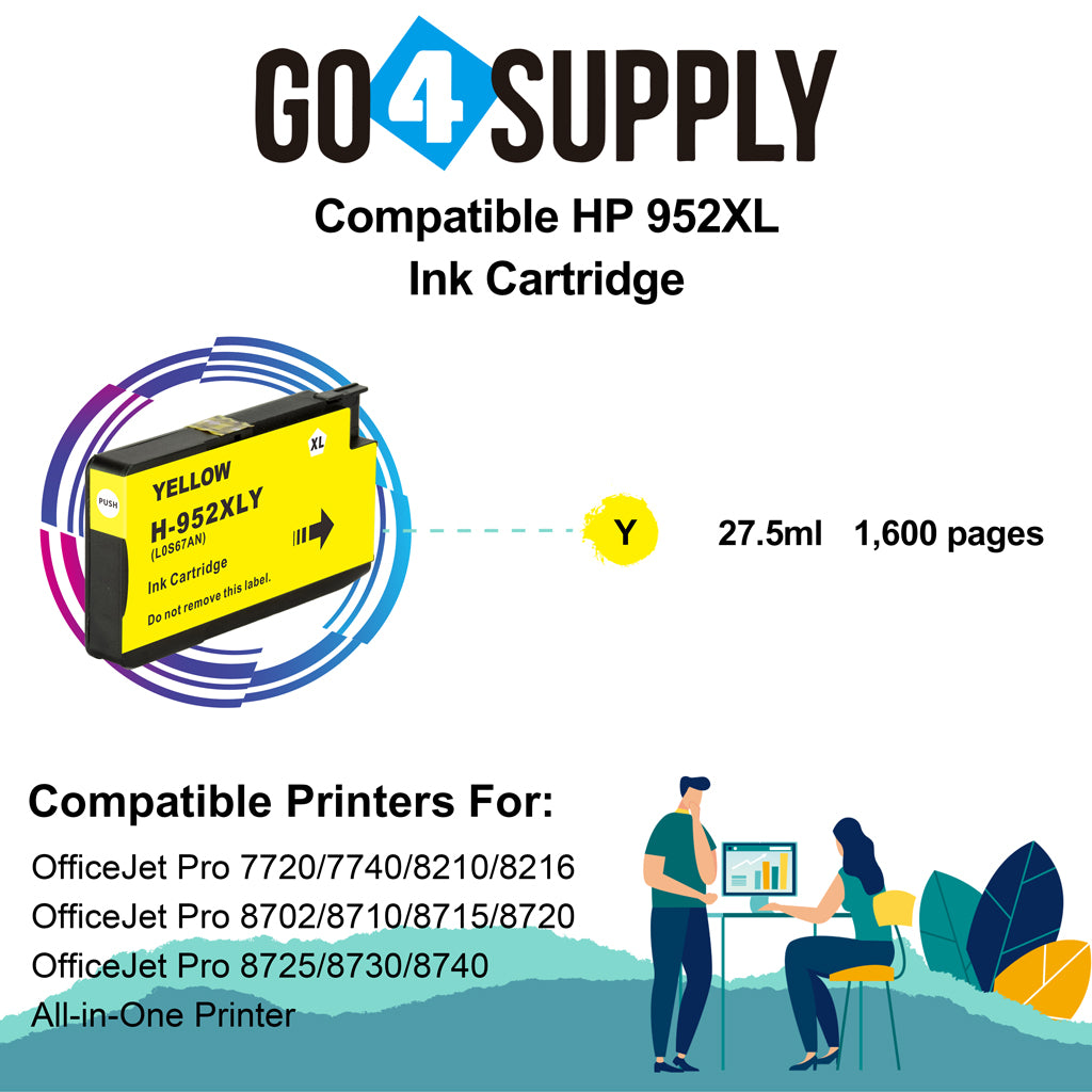 Compatible Yellow HP 952xl Ink Cartridge Used for HP OfficeJet Pro 7720/7740/8210/8216/8702/8710/8715/8720/8725/8730/8740 All-in-One Printer