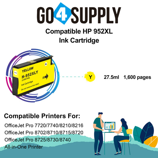 Compatible Yellow HP 952xl Ink Cartridge Used for HP OfficeJet Pro 7720/7740/8210/8216/8702/8710/8715/8720/8725/8730/8740 All-in-One Printer
