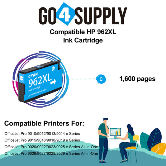 Compatible CYAN HP 962XL Ink Cartridge Used for OfficeJet Pro 9010/9012/9013/9014/9015/9016/9018/9019/9020/9022/9023/9025/9026/9027/9028/9029