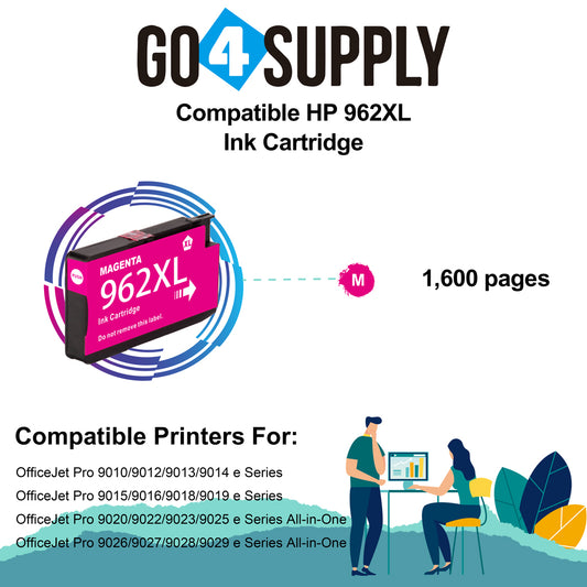 Compatible MAGENTA HP 962XL Ink Cartridge Used for OfficeJet Pro 9010/9012/9013/9014/9015/9016/9018/9019/9020/9022/9023/9025/9026/9027/9028/9029