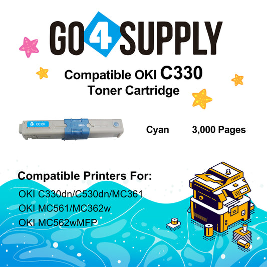 Compatible Oki Type C17 C330 (Cyan) Toner Cartridge to use for C330DN C530DN MC361 MC362W MC561 MC562W MFP MC352DN Printers