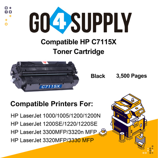 Compatible HP 7115 C7115X Toner Cartridge Used for HP LaserJet 1000/ 1005/ 1200/ 1200N/ 1200SE/ 1220/ 1220SE/ 3300MFP/ 3320n MFP/ 3320MFP/ 3330 MFP