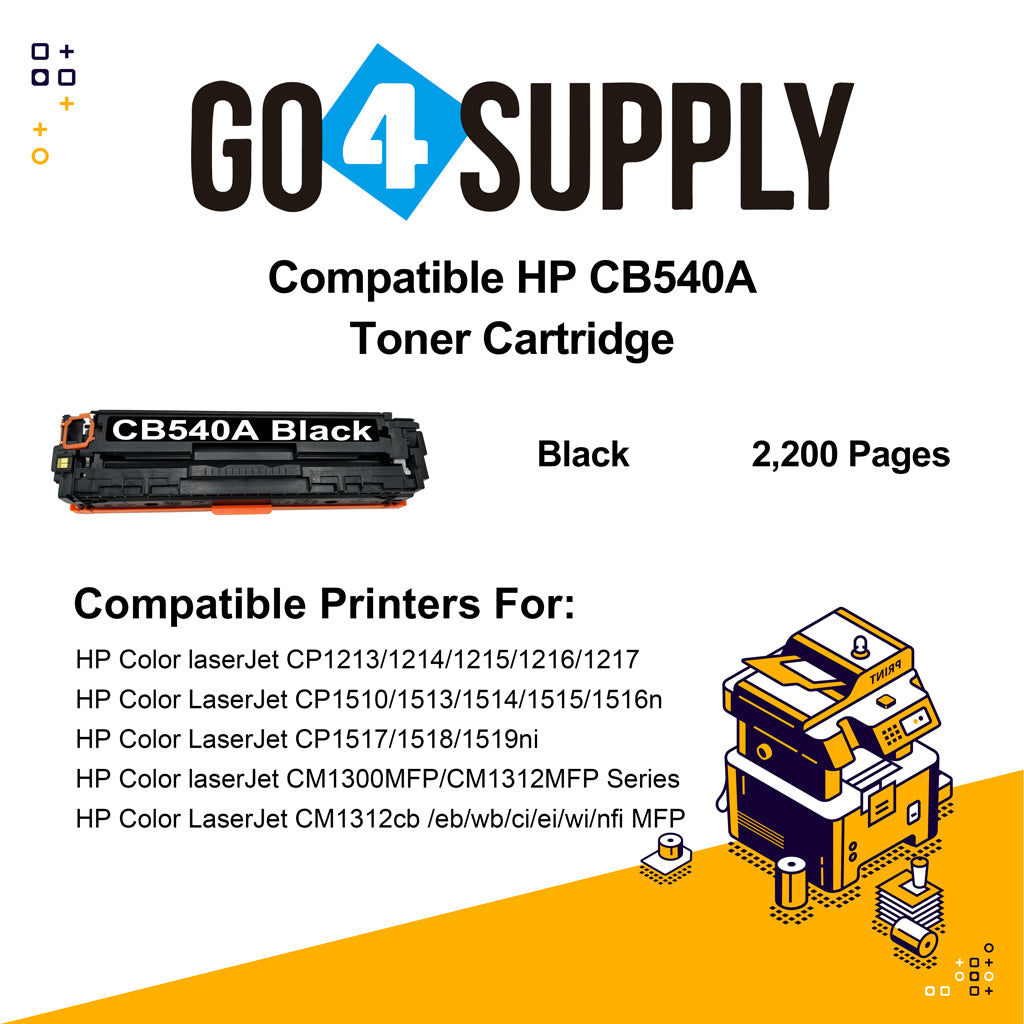 Compatible HP Black CB540A Toner Cartridge Used for HP Color laserJet  CP1213/ 1214/ 1215/ 1216/ 1217; CP1510/ 1513/ 1514/ 1515/ 1516n;  CP1517/ 1518/ 1519ni;  CP1210/1520/1525 Printer