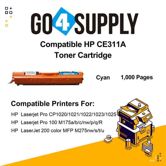 Compatible Cyan HP 311 CE311A 311A Toner Cartridge Used for HP  Laserjet Pro CP1020/ 1021/ 1022/ 1023/ 1025; CP 1026/ 1027/ 1028nw; 100 M175a/b/c/nw/p/q/R; 200 color MFP M275nw/s/t/u Printer