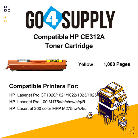 Compatible Yellow HP 312 CE312A 312A Toner Cartridge Used for HP  Laserjet Pro CP1020/ 1021/ 1022/ 1023/ 1025; CP 1026/ 1027/ 1028nw; 100 M175a/b/c/nw/p/q/R; 200 color MFP M275nw/s/t/u Printer