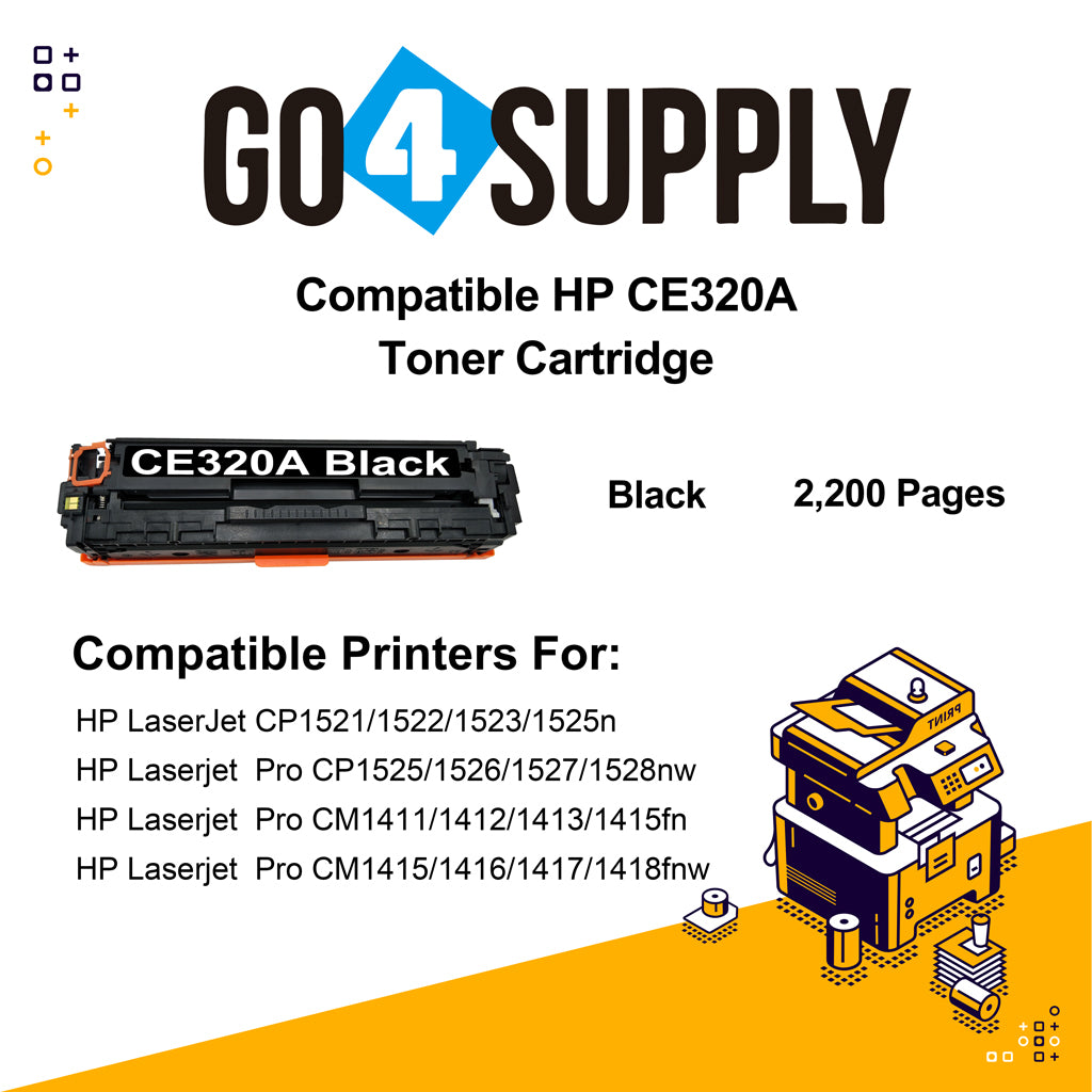 Compatible HP Black CE320A Toner Cartridge Used for HP LaserJet CP1521/1522/1523/1525n; Pro CP1525/1526/1527/1528nw; Pro CM1411/1412/1413/1415fn; Pro CM1415/1416/1417/1418fnw Printer