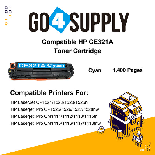 Compatible HP Cyan CE321A Toner Cartridge Used for HP LaserJet CP1521/1522/1523/1525n; Pro CP1525/1526/1527/1528nw; Pro CM1411/1412/1413/1415fn; Pro CM1415/1416/1417/1418fnw Printer