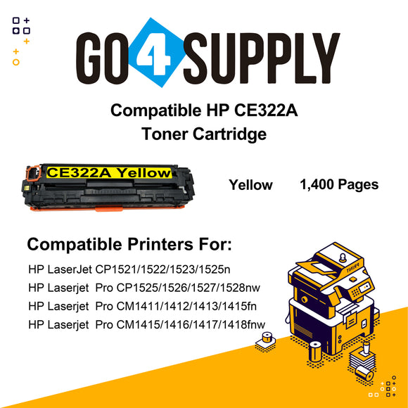 Compatible HP Yellow CE322A Toner Cartridge Used for HP LaserJet CP1521/1522/1523/1525n; Pro CP1525/1526/1527/1528nw; Pro CM1411/1412/1413/1415fn; Pro CM1415/1416/1417/1418fnw Printer