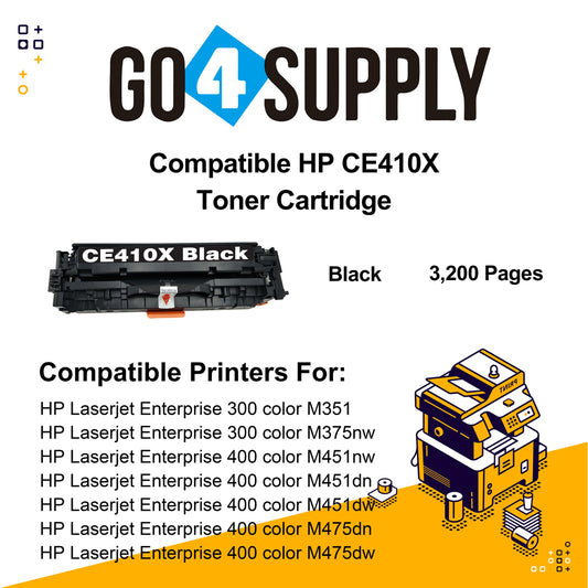 Compatible Black HP 410 CE410X 410X Toner Cartridge Used for HP Laserjet Enterprise 300 color M351/ MFP M375nw; 400 color M451nw/M451dn/M451dw/ MFP M475dn/M475dw Printer