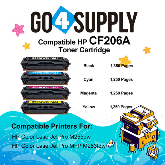 Compatible HP Set Combo (BCMY, WITH CHIP) CF206A W2110A W2111A W2112A W2113A 206A Toner Cartridge Replacement for HP Color LaserJet Pro MFP M283fdw/M283fdn; M255dw/M255nw