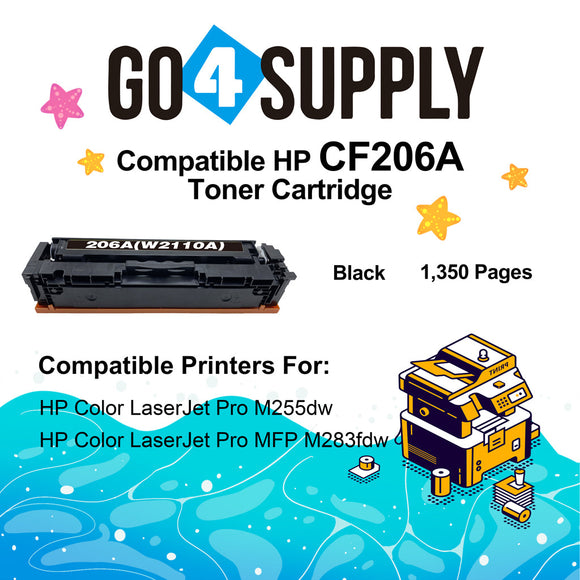 Compatible HP Black (WITH CHIP) CF206A W2110A 206A Toner Cartridge Replacement for HP Color LaserJet Pro MFP M283fdw/M283fdn; M255dw/M255nw