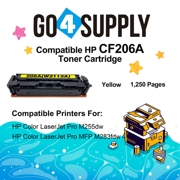 Compatible HP Yellow (NO CHIP) CF206A W2112A 206A Toner Cartridge Replacement for HP Color LaserJet Pro MFP M283fdw/M283fdn; M255dw/M255nw