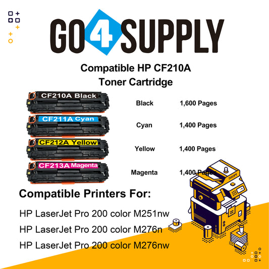 Compatible Set for HP CF210A Toner Cartridge Used for HP LaserJet Pro 200 color M251n/ 251nw/ 251MFP/ M276n/nw Printer