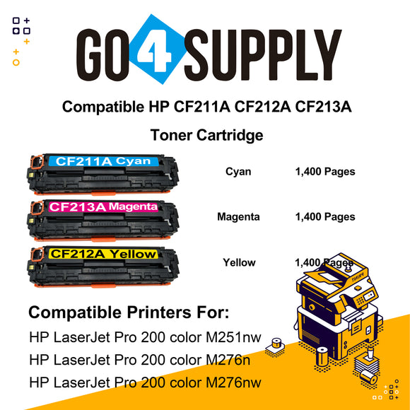 Compatible 3-Color Combo HP CF210A Toner Cartridge Used for HP LaserJet Pro 200 color M251n/ 251nw/ 251MFP/ M276n/nw Printer