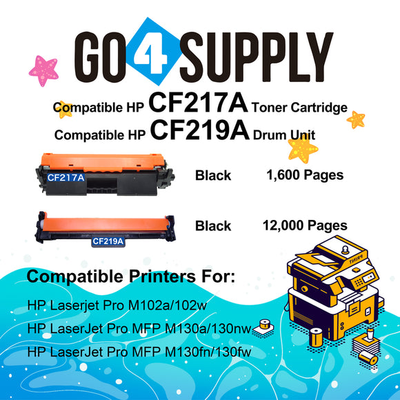 Compatible HP Combo Set CF217A 17A Toner Unit with CF219A 19A Drum Unit Replacement for Pro M102w/102a; Pro MFP M130a/130nw/130fn/130fw