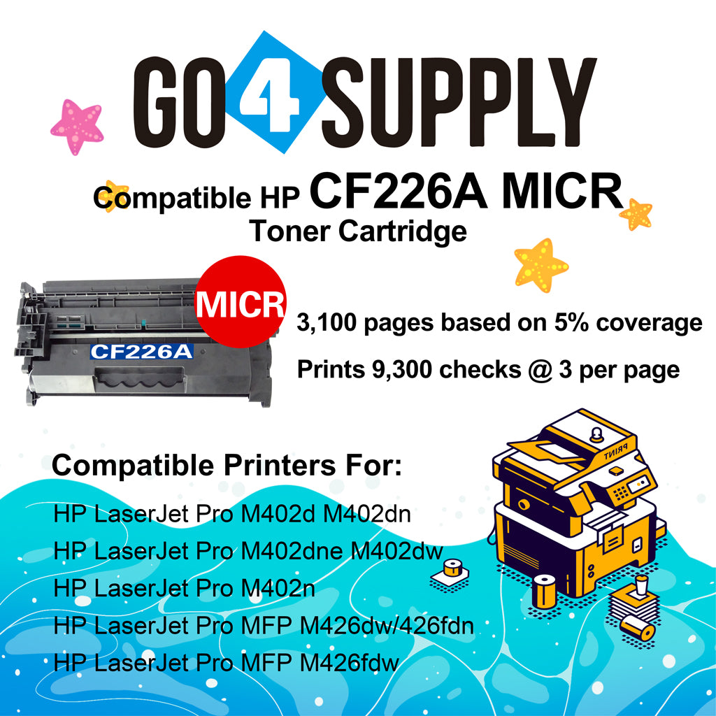 Compatible (Standard Yield) HP Micr Toner Cartridge CF226A 226A Used for LaserJet Pro MFP M426dw/M426fdn/M426fdw; LaserJet Pro M402dn/M402n/M402dw/M402d Printers