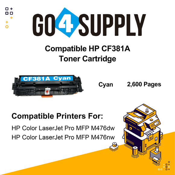 Compatible Cyan HP 381 CF381A 381A Toner Cartridge Used for HP Color laserJet Pro M476dn MFP/M476dw MFP/M476dnw MFP Printer