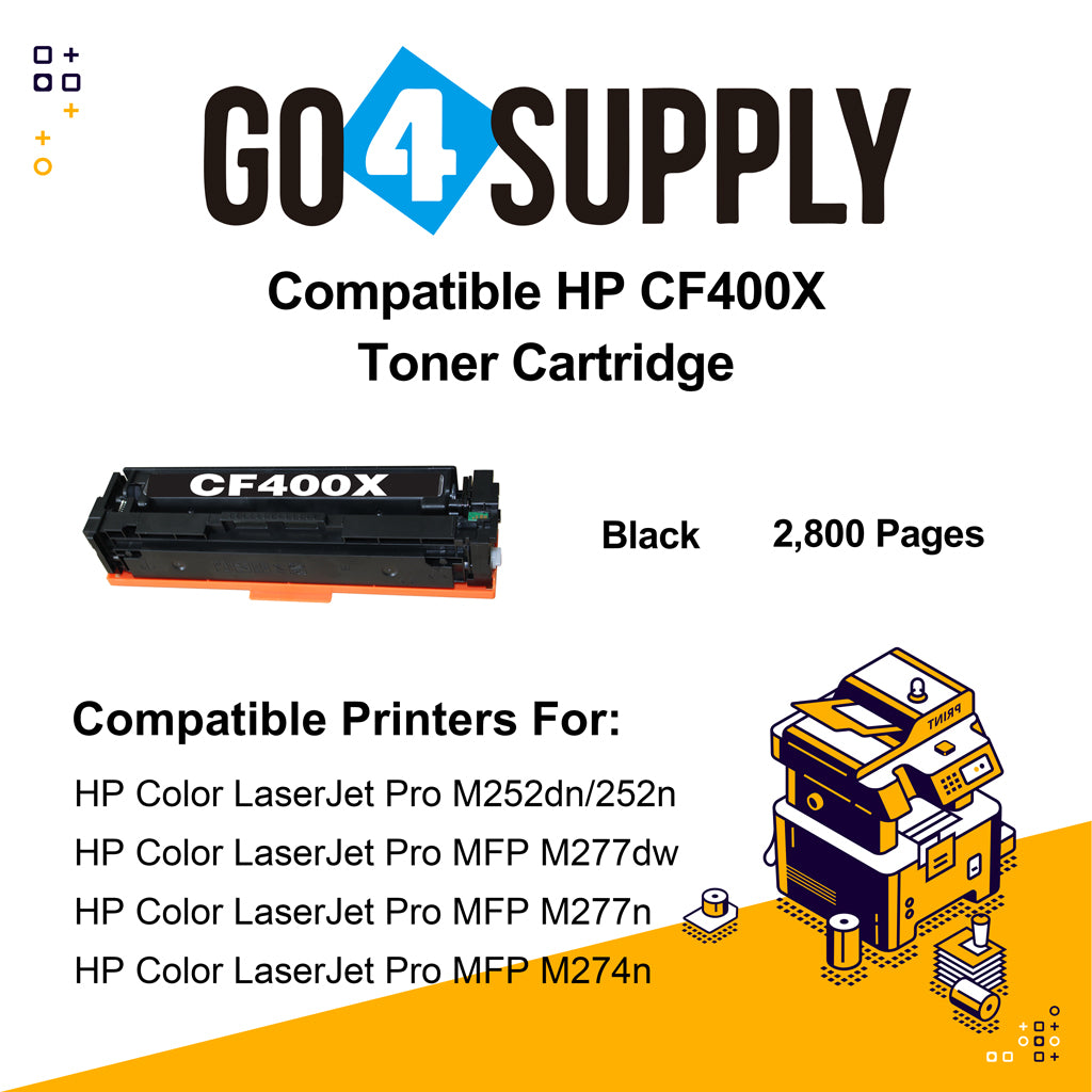 Compatible Black HP 201X CF400X Toner Cartridge Used for HP Color LaserJet Pro M252dn/252n; Color LaserJet Pro MFP M277dw/277n; Color LaserJet Pro MFP M274n Printers