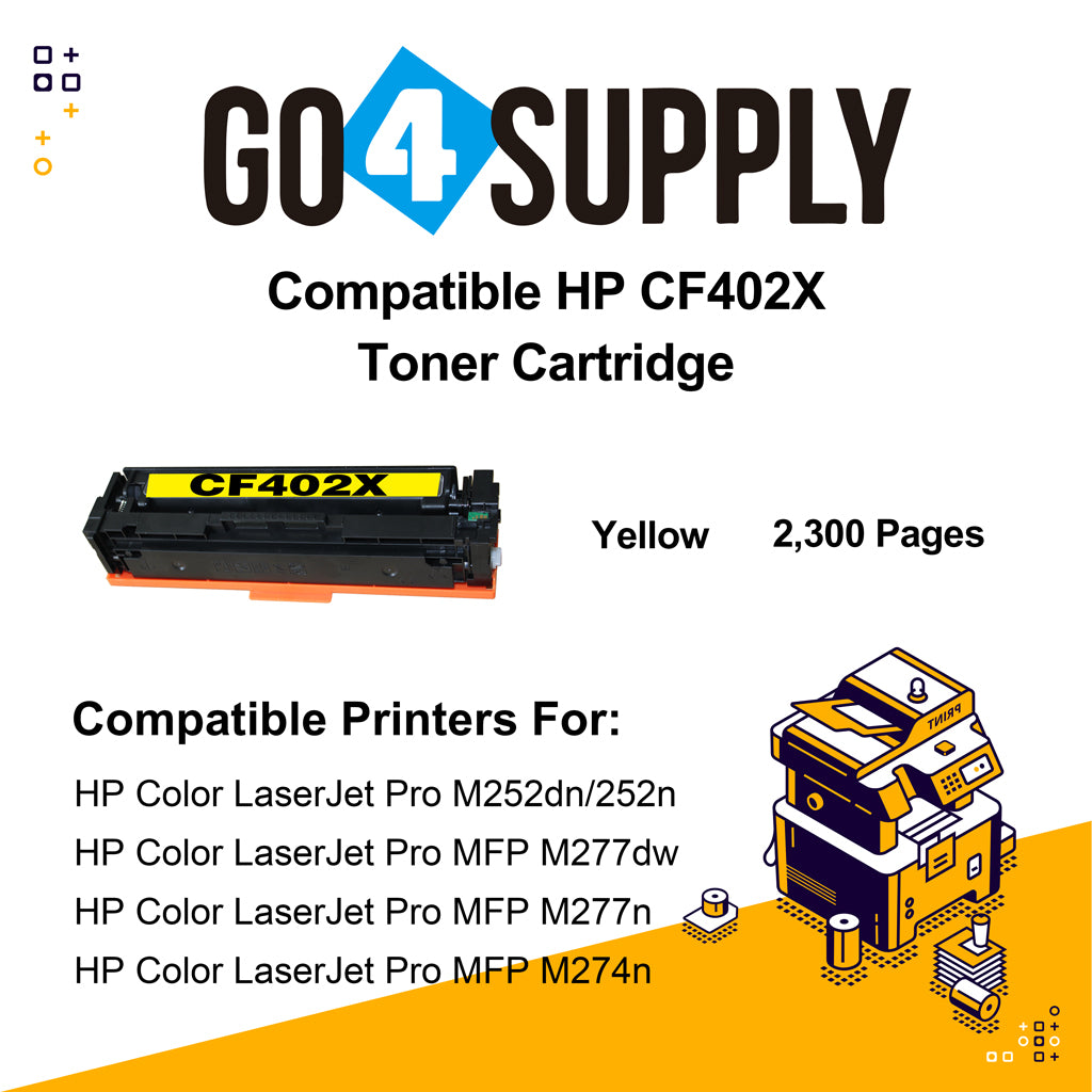Compatible Yellow HP 201X CF402X Toner Cartridge Used for HP Color LaserJet Pro M252dn/252n; Color LaserJet Pro MFP M277dw/277n; Color LaserJet Pro MFP M274n Printers