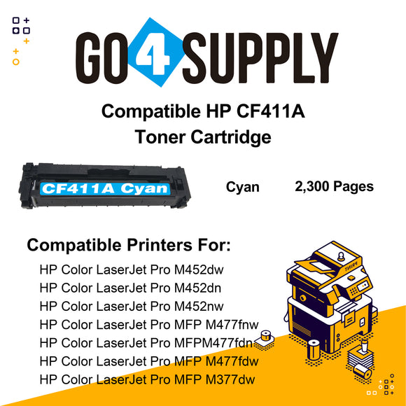 Compatible Cyan HP 411A CF411A Toner Cartridge Used for Color LaserJet Pro M452dw/452dn/452nw, Color LaserJet Pro MFPM477fnw/M477fdn/M477fdw, Color LaserJet Pro MFP M377dw Printers