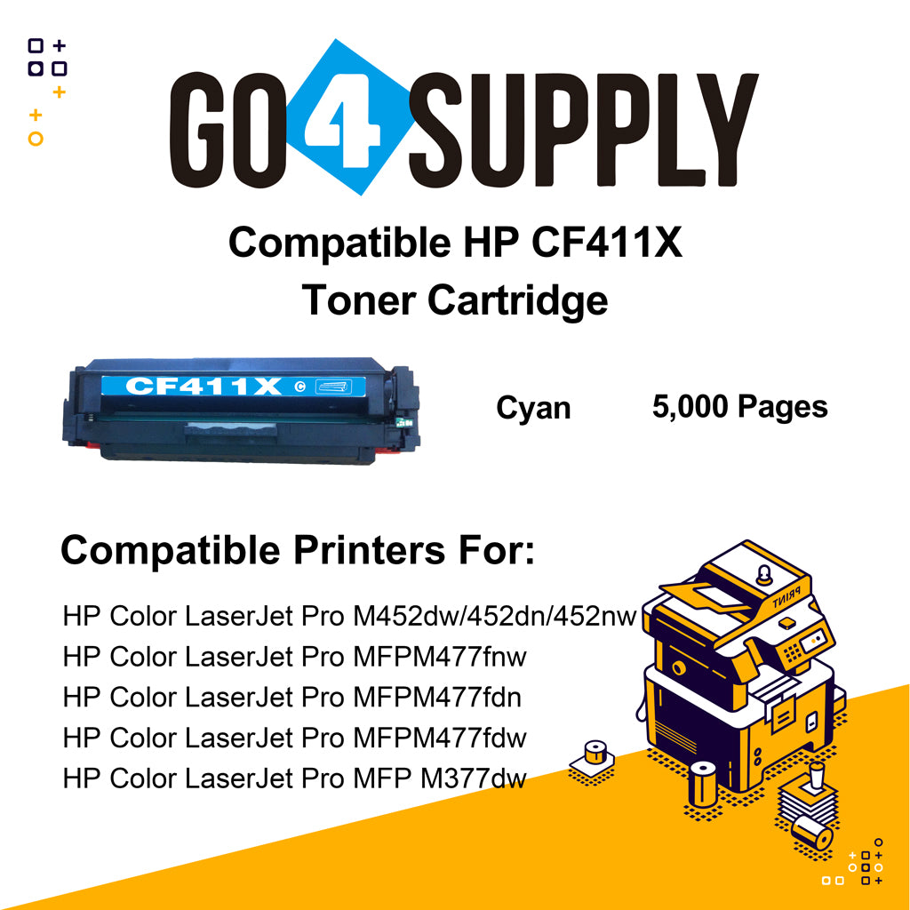 Compatible Cyan HP 411X CF411X Toner Cartridge Used for Color LaserJet Pro M452dw/452dn/452nw, Color LaserJet Pro MFPM477fnw/M477fdn/M477fdw, Color LaserJet Pro MFP M377dw Printers