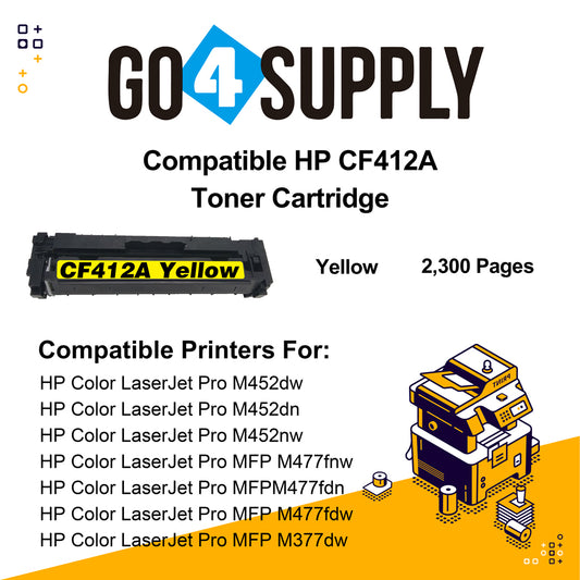 Compatible Yellow HP 412A CF412A Toner Cartridge Used for Color LaserJet Pro M452dw/452dn/452nw, Color LaserJet Pro MFPM477fnw/M477fdn/M477fdw, Color LaserJet Pro MFP M377dw Printers