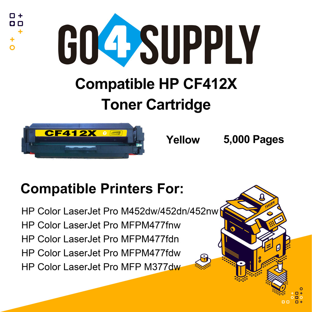 Compatible Yellow HP 412X CF412X Toner Cartridge Used for Color LaserJet Pro M452dw/452dn/452nw, Color LaserJet Pro MFPM477fnw/M477fdn/M477fdw, Color LaserJet Pro MFP M377dw Printers