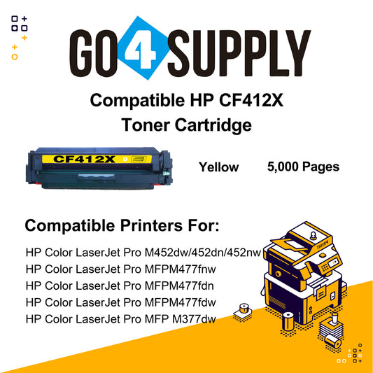 Compatible Yellow HP 412X CF412X Toner Cartridge Used for Color LaserJet Pro M452dw/452dn/452nw, Color LaserJet Pro MFPM477fnw/M477fdn/M477fdw, Color LaserJet Pro MFP M377dw Printers