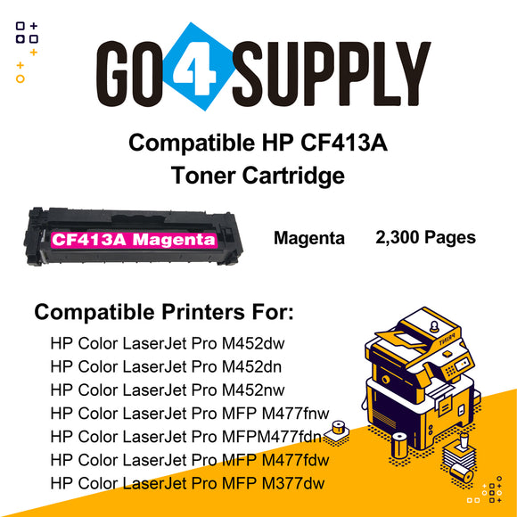 Compatible Magenta HP 413A CF413A Toner Cartridge Used for Color LaserJet Pro M452dw/452dn/452nw, Color LaserJet Pro MFPM477fnw/M477fdn/M477fdw, Color LaserJet Pro MFP M377dw Printers